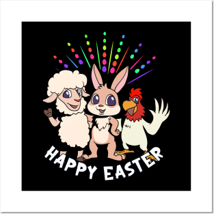 Easter bunny lamb and hen - Happy Easter Posters and Art